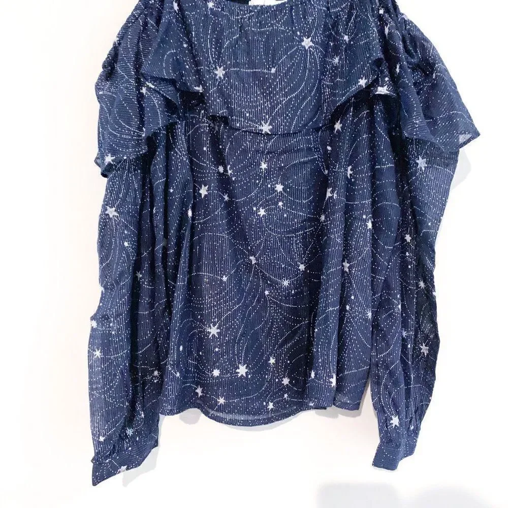 NWT Floreat Anthropologie Navy Blue Metallic Silver Star Cold Shoulder Top - Picture 5 of 11